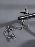 Men's Punk Chain Embellished Cross Earrings