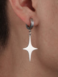 Men's Silver Star Pendant Hoop Earrings