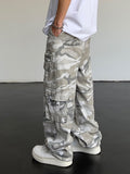 Men's Gray Camo Straight Leg Cargo Pants