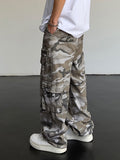 Graue Cargohose mit geradem Bein und Camouflage-Muster für Herren