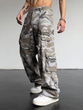 Graue Cargohose mit geradem Bein und Camouflage-Muster für Herren