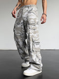 Men's Gray Camo Straight Leg Cargo Pants