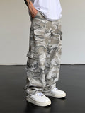 Men's Gray Camo Straight Leg Cargo Pants