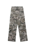 Pantalon cargo gris camouflage à jambe droite pour hommes