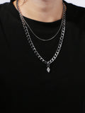 Men's Silver Layered Link Chain Necklace