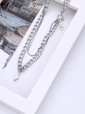 Men's Silver Layered Link Chain Necklace