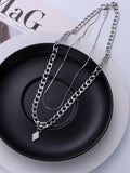 Men's Silver Layered Link Chain Necklace