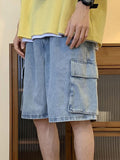 Short en denim cargo ample délavé pour hommes