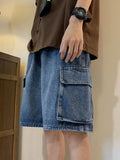 Short en denim cargo ample délavé pour hommes