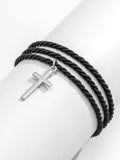 Men's Cross Pendant Layered Rope Bracelet