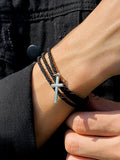 Bracelet en corde superposée avec pendentif croix pour hommes