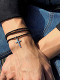 Bracelet en corde superposée avec pendentif croix pour hommes