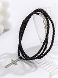 Men's Cross Pendant Layered Rope Bracelet