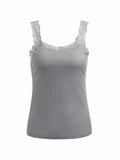 Lace Trim Gray Tank Top