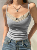 Lace Trim Gray Tank Top