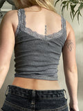 Lace Trim Gray Tank Top