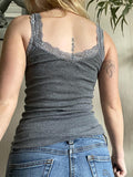 Lace Trim Gray Tank Top