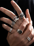 Men's 6pcs Silver Punk Ring