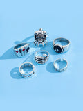 Men's 6pcs Silver Punk Ring