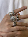 Men's 5pcs Engraved Silver Ring