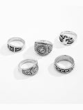 Men's 5pcs Engraved Silver Ring