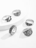 Men's 5pcs Engraved Silver Ring