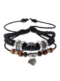 Adjustable Layered Beads Pu Leather Bracelet