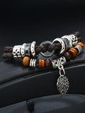 Adjustable Layered Beads Pu Leather Bracelet