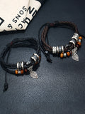 Adjustable Layered Beads Pu Leather Bracelet