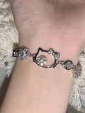 Silver Rhinestone Cat Bracelet