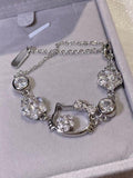 Silver Rhinestone Cat Bracelet