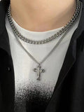 Men's Double Layered Embedded Diamond Cuban Chain Necklace