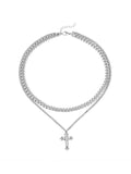 Men's Double Layered Embedded Diamond Cuban Chain Necklace