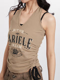 Letter print drawstring Halter Vest