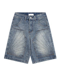 Men's Washed Distressed Embroidered Loose Shorts