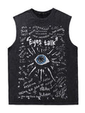 Men's Retro Distressed Letter Print Vest