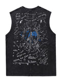 Men's Retro Distressed Letter Print Vest