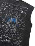 Men's Retro Distressed Letter Print Vest