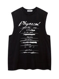 Men's Vintage Washed Distressed Letter Print Vest