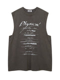 Men's Vintage Washed Distressed Letter Print Vest