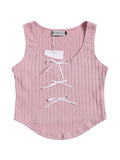 Plain Retro Sweet Bow Tank Top