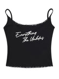 Lace Stitching Letter Print Cami Top