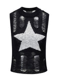 Striped Knitted Hollow Stars Tank Top