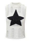 Striped Knitted Hollow Stars Tank Top