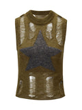 Striped Knitted Hollow Stars Tank Top