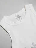 Washed Hot Diamond Printed White Tank Top