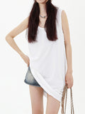 Plain Crewneck Hole Tassel Tank Top