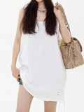 Plain Crewneck Hole Tassel Tank Top