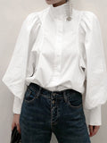 Plain Lantern Sleeve Loose Long Sleeves Shirts