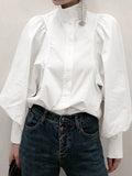 Plain Lantern Sleeve Loose Long Sleeves Shirts